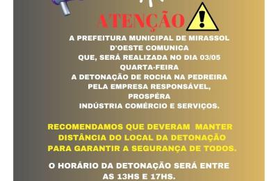 AVISO DE DETONA&Ccedil;&Atilde;O DE ROCHA NA PEDREIRA PELA EMPRESA RESPONS&Aacute;VEL PROSP&Eacute;RA!