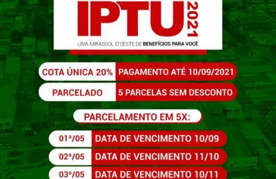 IPTU 2021 TEM PRAZO PRORROGADO PARA PAGAMENTO