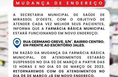 FARM&Aacute;CIA B&Aacute;SICA MUNICIPAL SUSPENDE ATENDIMENTO PARA MUDAN&Ccedil;A DE ENDERE&Ccedil;O.
