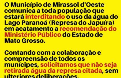 COMUNICADO PREFEITURA MUNICIPAL DE MIRASSOL D'OESTE.