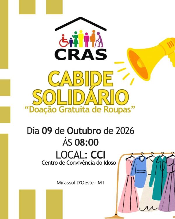CRAS promove Cabide Solid&aacute;rio com doa&ccedil;&atilde;o gratuita de roupas em Mirassol d&rsquo;Oeste