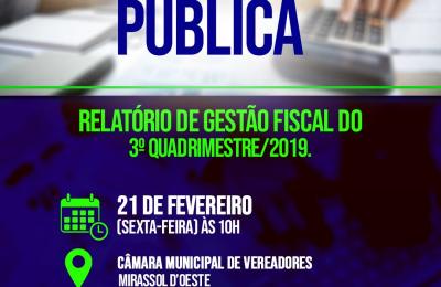 AUDI&Ecirc;NCIA P&Uacute;BLICA PARA APRESENTA&Ccedil;&Atilde;O DO RELAT&Oacute;RIO DE GEST&Atilde;O FISCAL